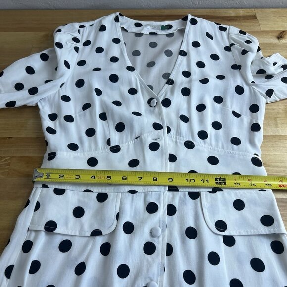 RIXO Mini Dress Laura Polka-Dot White V-Neck Short Sleeve Retro Size Medium - Picture 10 of 11